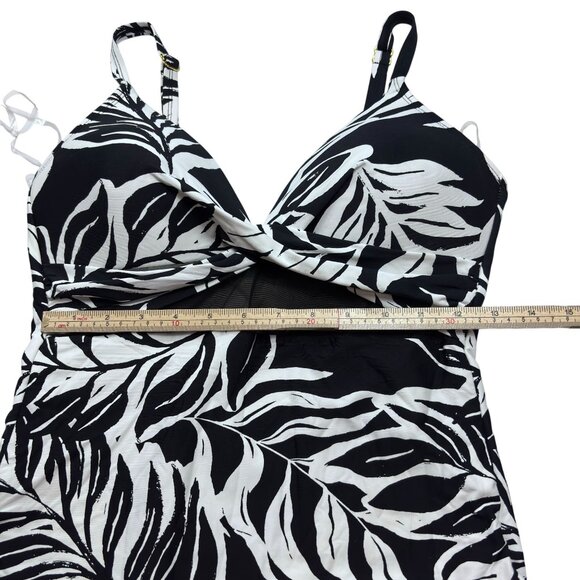 Womens One-Piece Black & White Tropical Leaf Print Swimsuit With Adjustable Stra - Picture 4 of 8